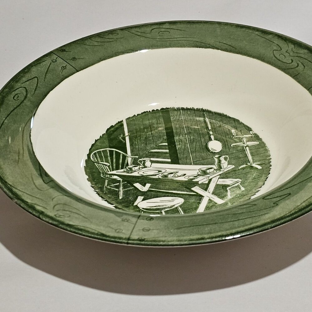 Colonial Homestead Serving Bowl 10" green by Royal USA colonial revival 1970s - Picture 5 of 11